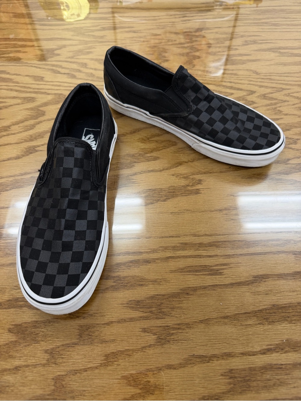 Vans Classic Checkerboard Black / Black Slip On Skate Shoes Mens 10.5 Womens 12